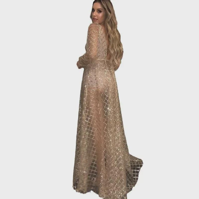 2025 Winter European & American Women's Sexy V-Neck Backless Gold-Stamped Dress