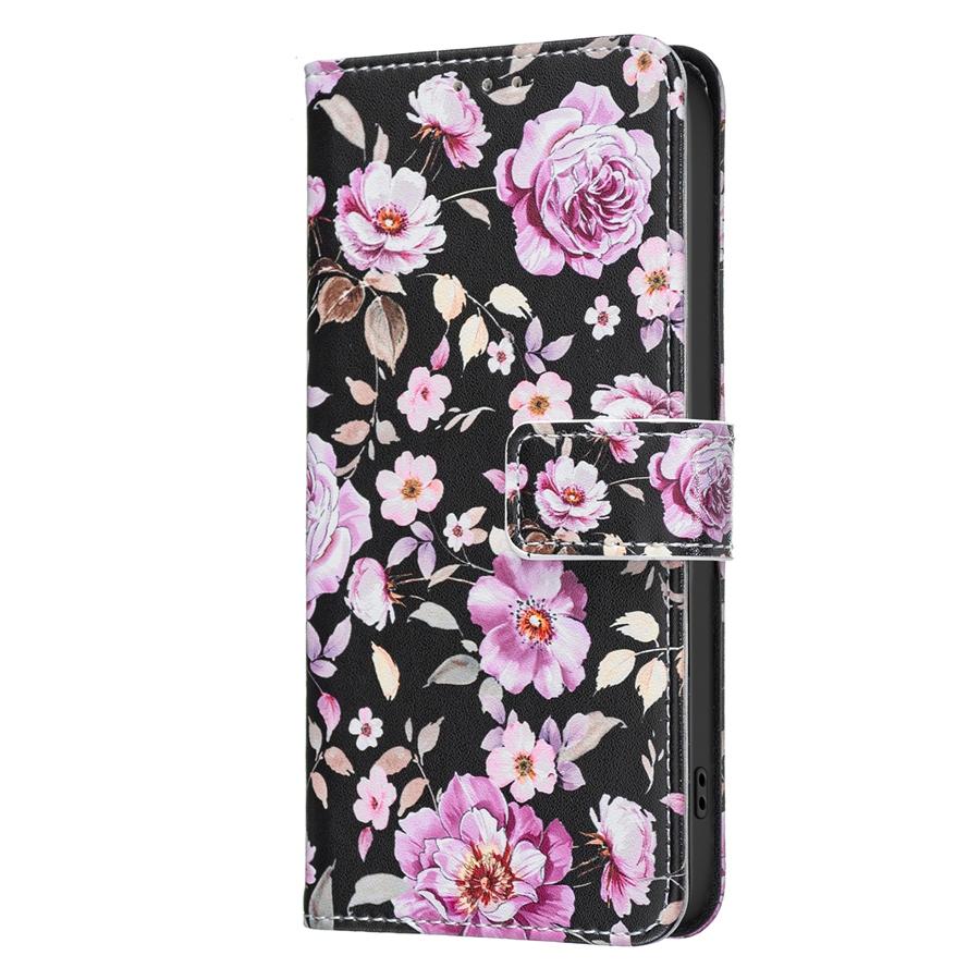 Luxury Floral & Butterfly Printed Phone Case for iPhone/Samsung Wallet Case with 3 Card Slots + Cash Pocket Kickstand Vegan Leather Flip Cover