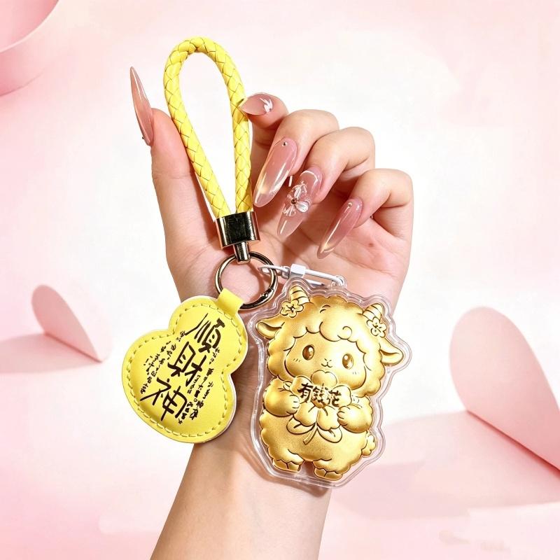 Cute Cartoon Golden Sheep Keychain With Braided Wrist Strap Good Fortune Blessing For Bag Decoration Birthday Gifts