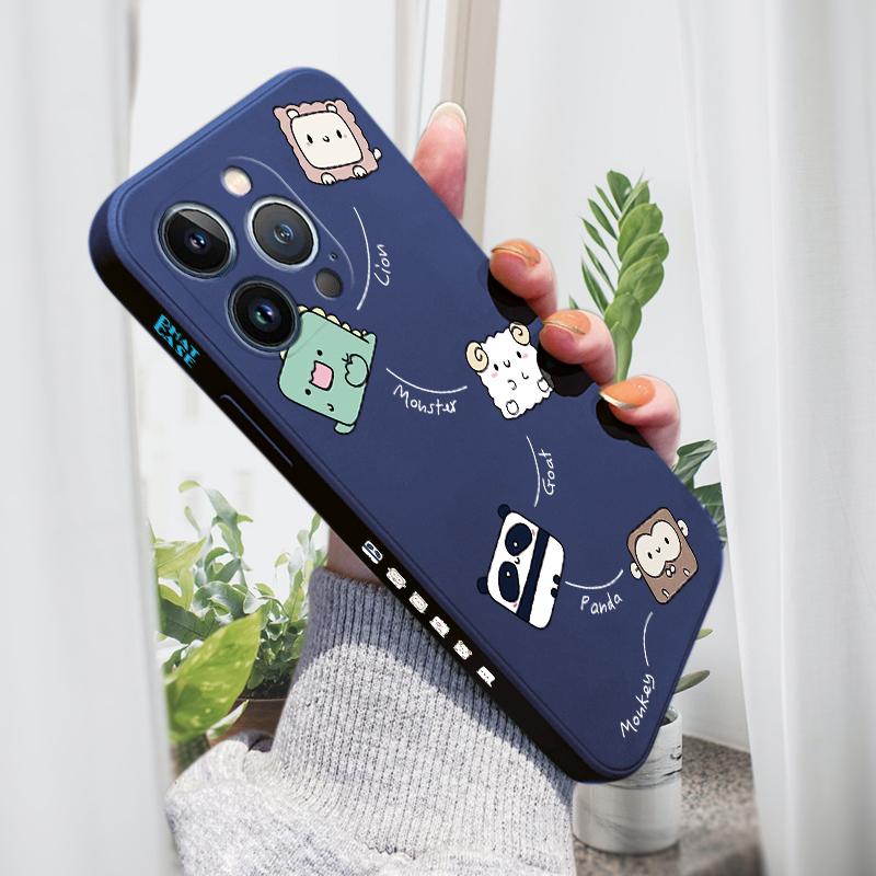 

Для iPhone 16 15 14 13 12 Pro Max 13 12 Mini 14 15 16 Plus SE мягкий силиконовый чехол для полной защиты камеры с рисунком панды и обезьяны iPhone 16 Pro темно-синий
