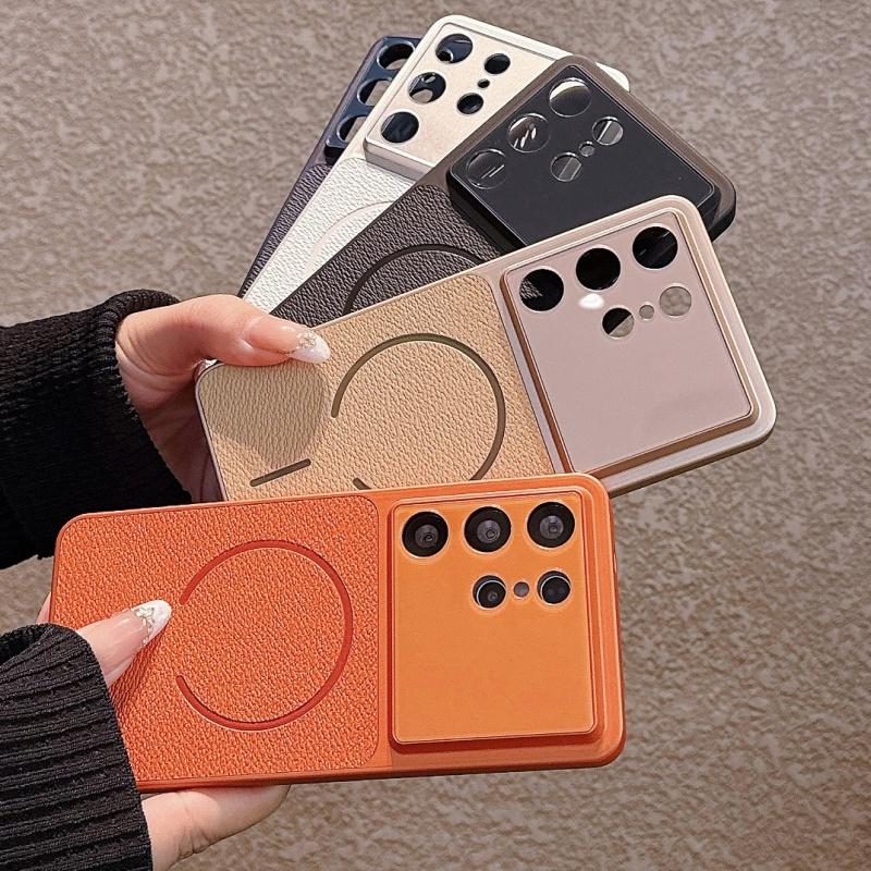Luxury Hard Litchi Leather Texture Cover For Samsung Galaxy S26 S25 FE S24 Plus Ultra FE Magnetic Wireless Charging Bumper Case