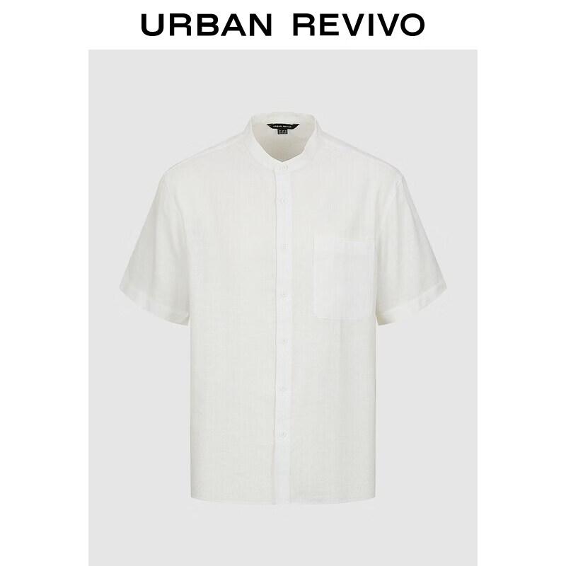 Men s Linen Blend Stand Collar Pocket Shirt XL