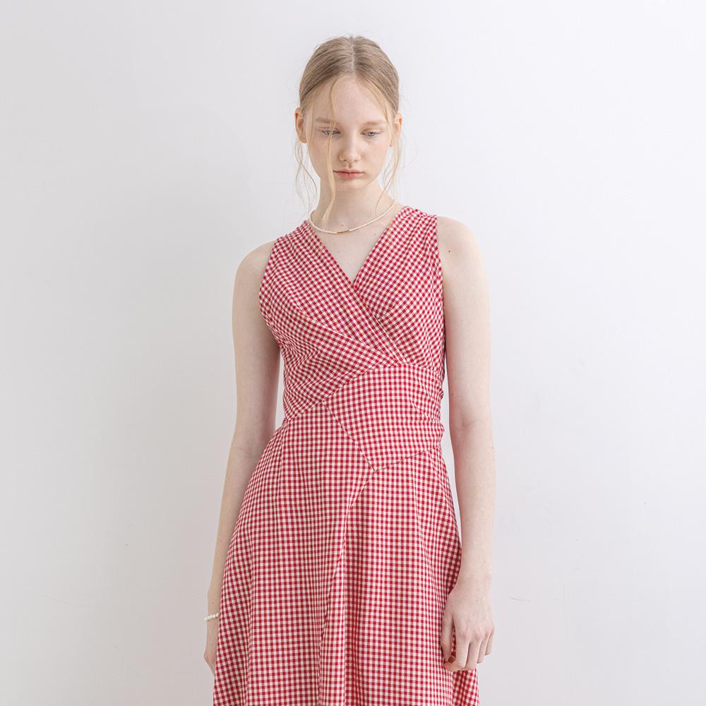 Wednesday Delight Wd_Red Check V-Neck Dress