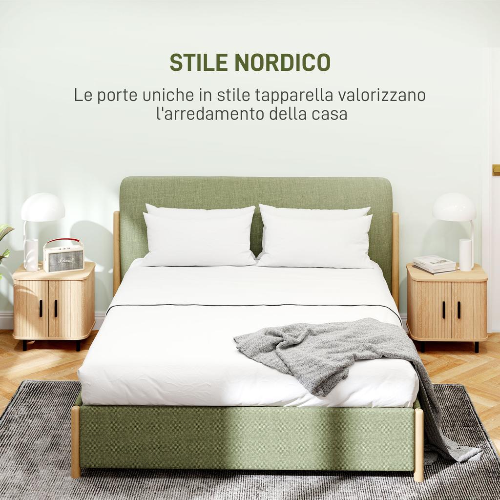 Set of 2 Nordic Style Bedside Tables with 2-Level Shelf, In Wood and Steel, 48x40x48 Cm, Black and Oak