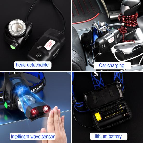 Outdoor Headlamp Telescopic Zoom USB Rechargeable 3 Modes Adjustable Waterproof Super Bright Lightweight Cycling Night Fishing LED Head Light