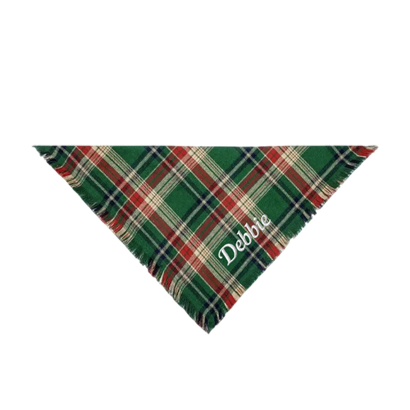 Personalized Plaid Pet Triangular Bandana With Tassels - Dog Scarf One Size