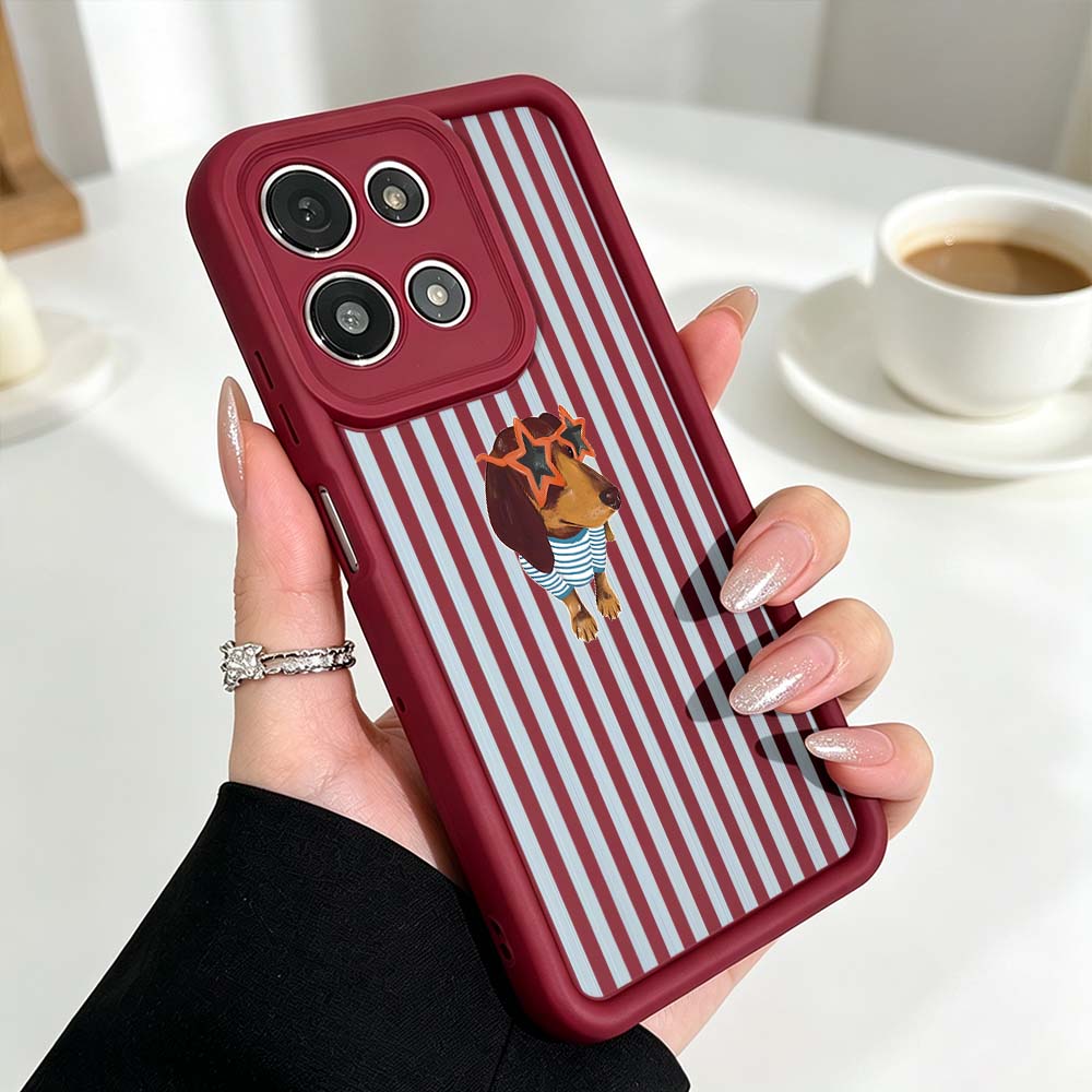 Cute Striped Dachshund Cover For Motorola Moto G86 G85 G75 G56 G35 G24 G06 Edge 70 60 50 Fusion Eye Ladder Phone Case