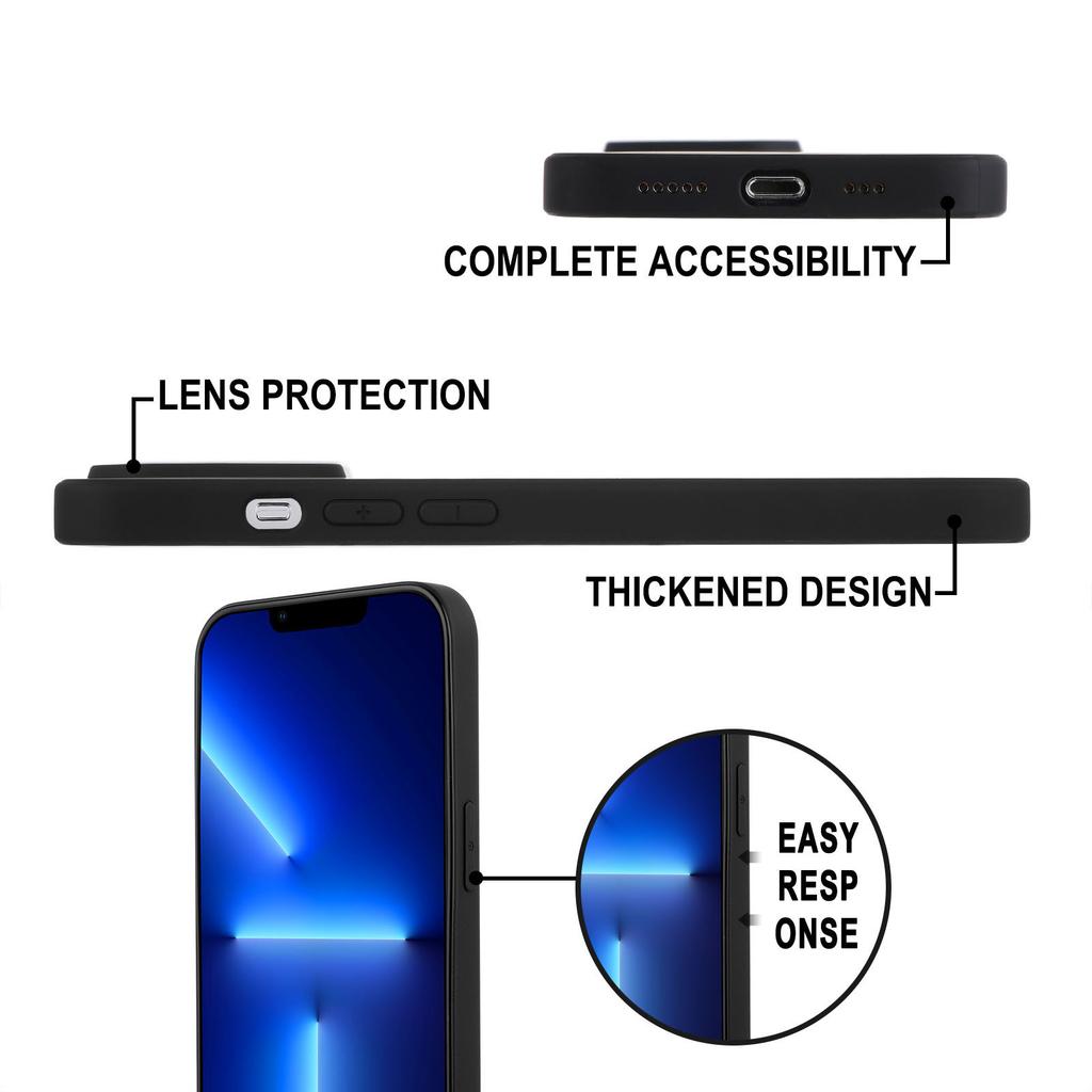 Luxury for iPhone 16 15 14 Pro Max Plus 13 12 11 7 Black Phone Case,Soft TPU Silicone Shell Shock-Absorbing Camera Protection Cover