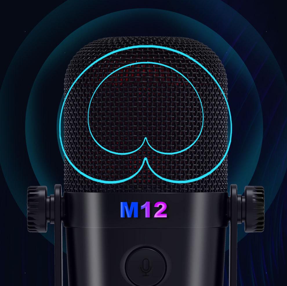 M12 RGB USB Condenser Microphone for Esports, Gaming, Recording, and Live Broadcast