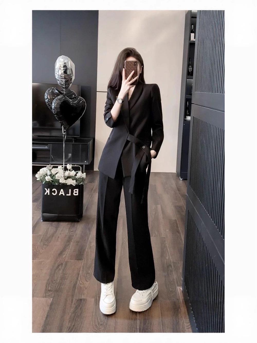 

Plus-Size Casual Spring/Autumn Two-Piece Set: High-Waisted Wide-Leg Pants & Loose Fit Suit for Women 6XL (230-250 jin)