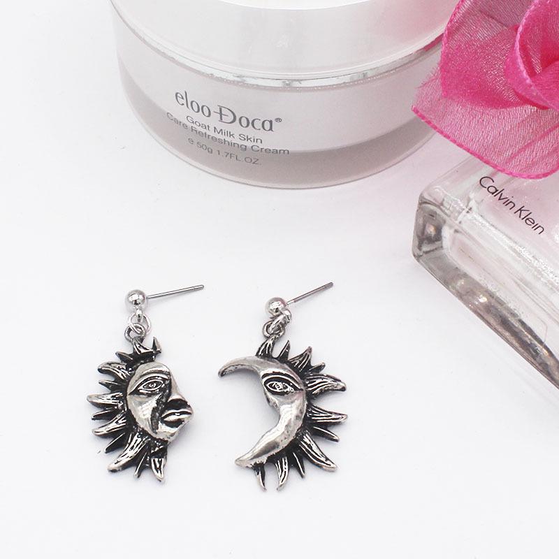 Gothic Sun and Moon Embrace Stud Earrings for Couples