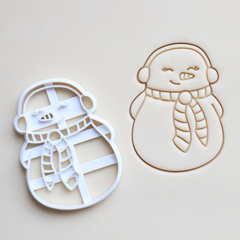 Christmas Cookie Cutter Press Santa Claus Elk Snowman Biscuit Mold Plastic Cookie Stamp Confectionery Kitchen Baking Pastry Tool