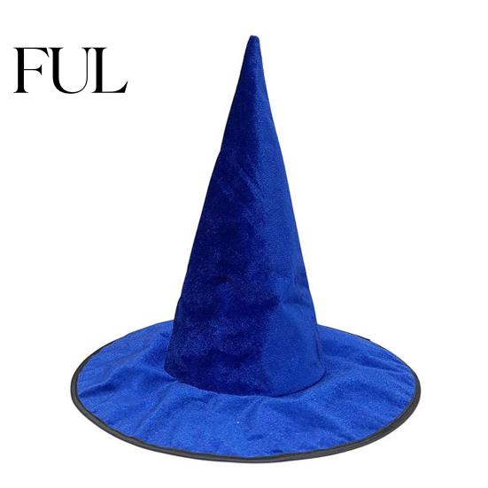 Holiday Festive Headgear Velvet Witch Hat for Halloween Costume, Pointed Wizard Cap with Wide Stage Performance Brim, Dark Fantasy Festival Headwear,