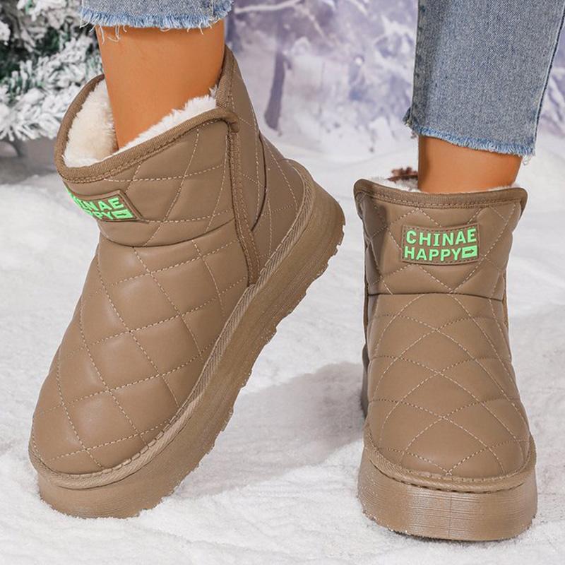 Fashion Khaki Platform Snow Boots for Women 2025 Winter New Non Slip Plush Warm Botas for Woman Korean Pu Leather Snow Boots Female