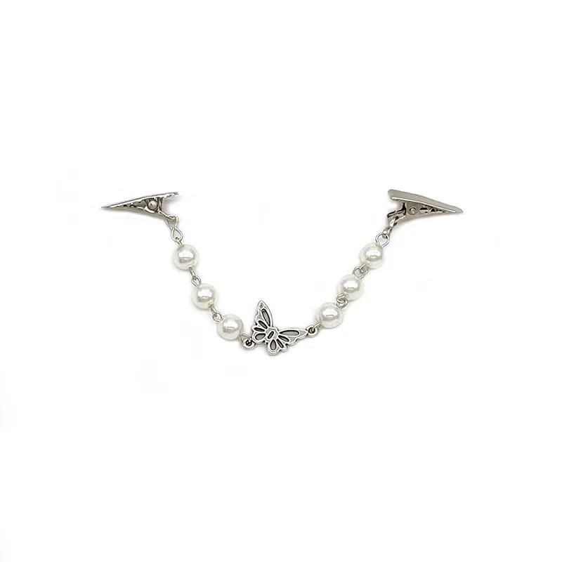 1Pcs Duck Clips Flexible Beaded Pearl Pin Brooch Cardigan Collar Clip Buckles Clothing