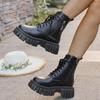 Punk Solid Black Lace Up Riding Boots Women 2025 Winter Thick Bottom High Heel Ankle Boots Side Zip Decoration Shoes