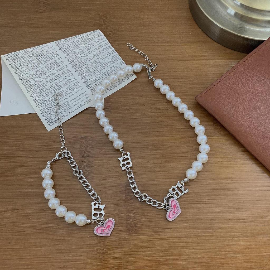 Chic Y2K Pearl Chain Necklace & Bracelet Set - Multiple Styles