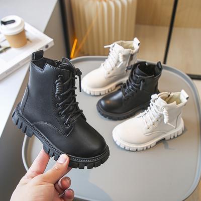 Kinder Herbststiefel Einfarbig PU Schulstiefel für Mädchen Mode Schwarz Beige Vielseitige Kinder Casual Stiefeletten Runde Zehen