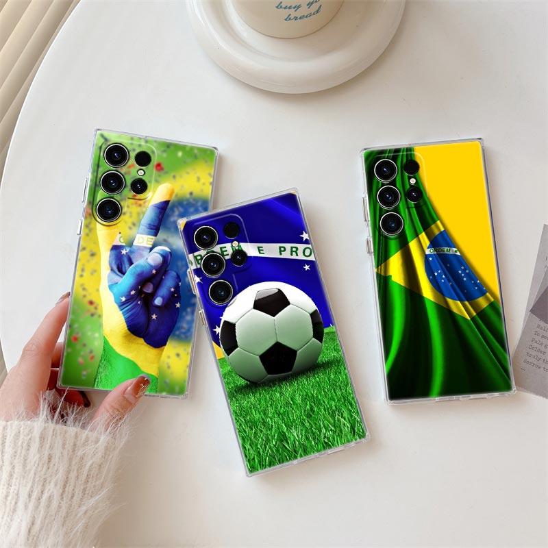 Brazil Football Brazilian Flag Phone Case S25Ultra For Samsung Galaxy S25 S24 S23 S21 Ultra S20 FE S22 Plus A35 A55 Clear Cover