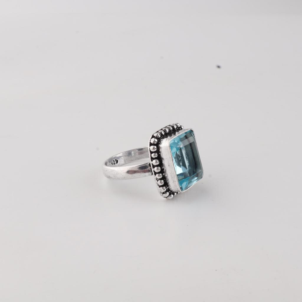 Natural Sky Blue Topaz Gemstone Handmade 925 Sterling Silver Jewelry Wedding Ring For Her RR-74-2