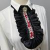 Victorians Colonial Ruffle Satins Jabot False Collar Crystal Necktie Medieval Costume Shirt Front Detachable Neck Collar