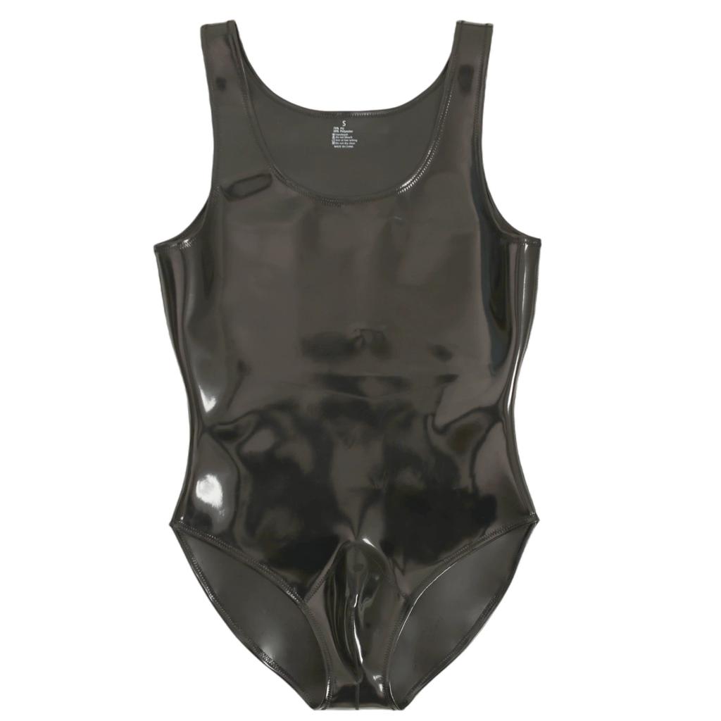 New Cloth Latex Men'S Onesies Vest Sexy U Bulge Pouch Bodysuit Pu Shiny Man Stage Shaping Nightclub Elastic Tights Fashion