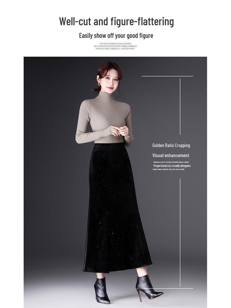 Sequined Velvet Fishtail Midi Skirt - 2026 Spring Fashion