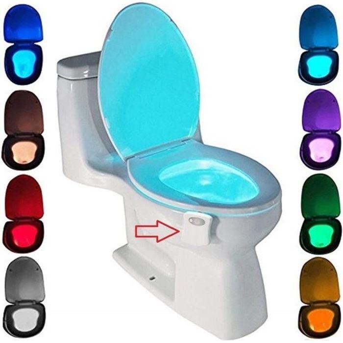 Lampe de Toilette, Veilleuse LED pour WC Salle de Bain Capteur Détecteur 8 Couleurs (seulement s'active dans l'obscurité)
