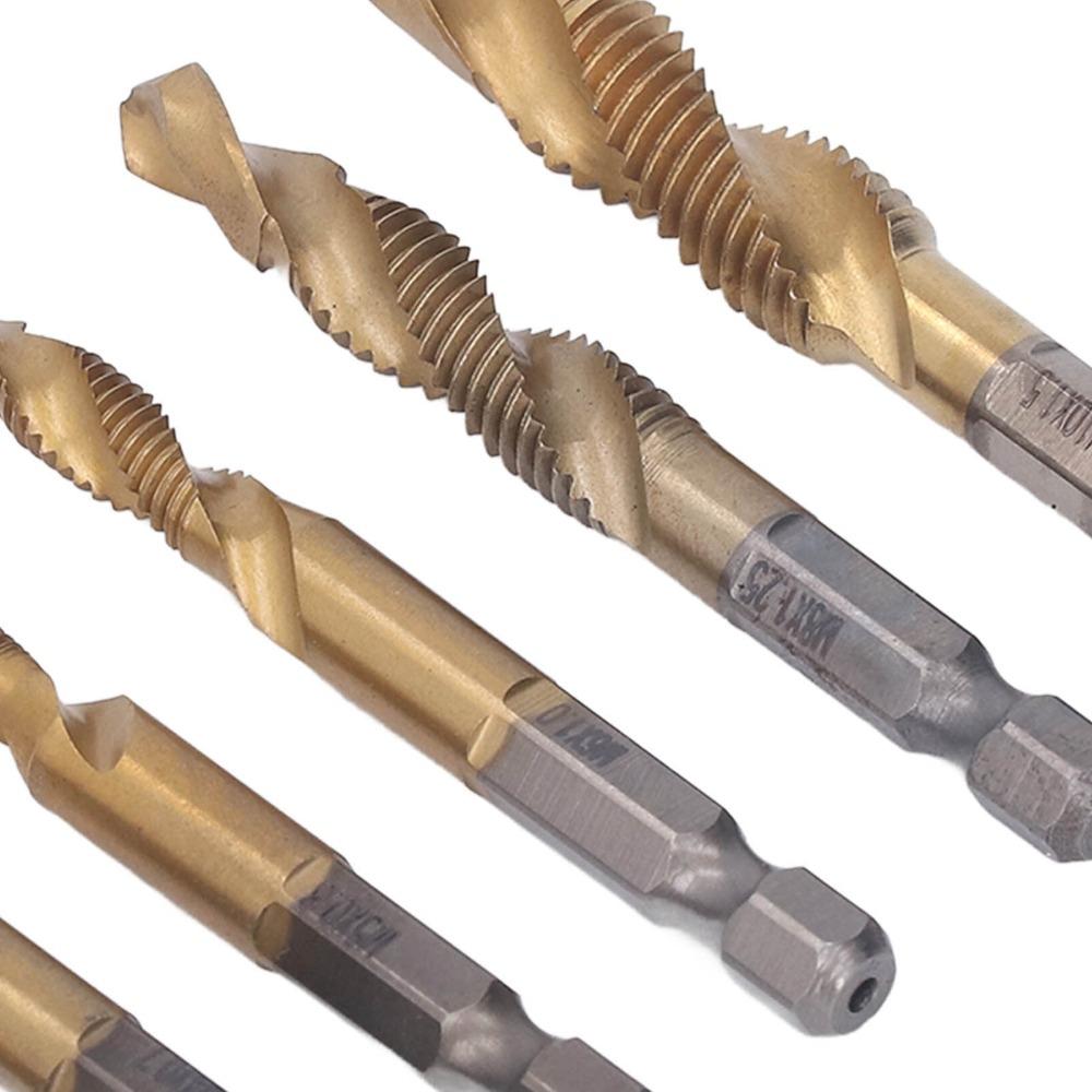 6pcs Titanium Coated Combination Drill Taps Ti-Plating Drill Tap Set Drill Tap Bit Set Tapping