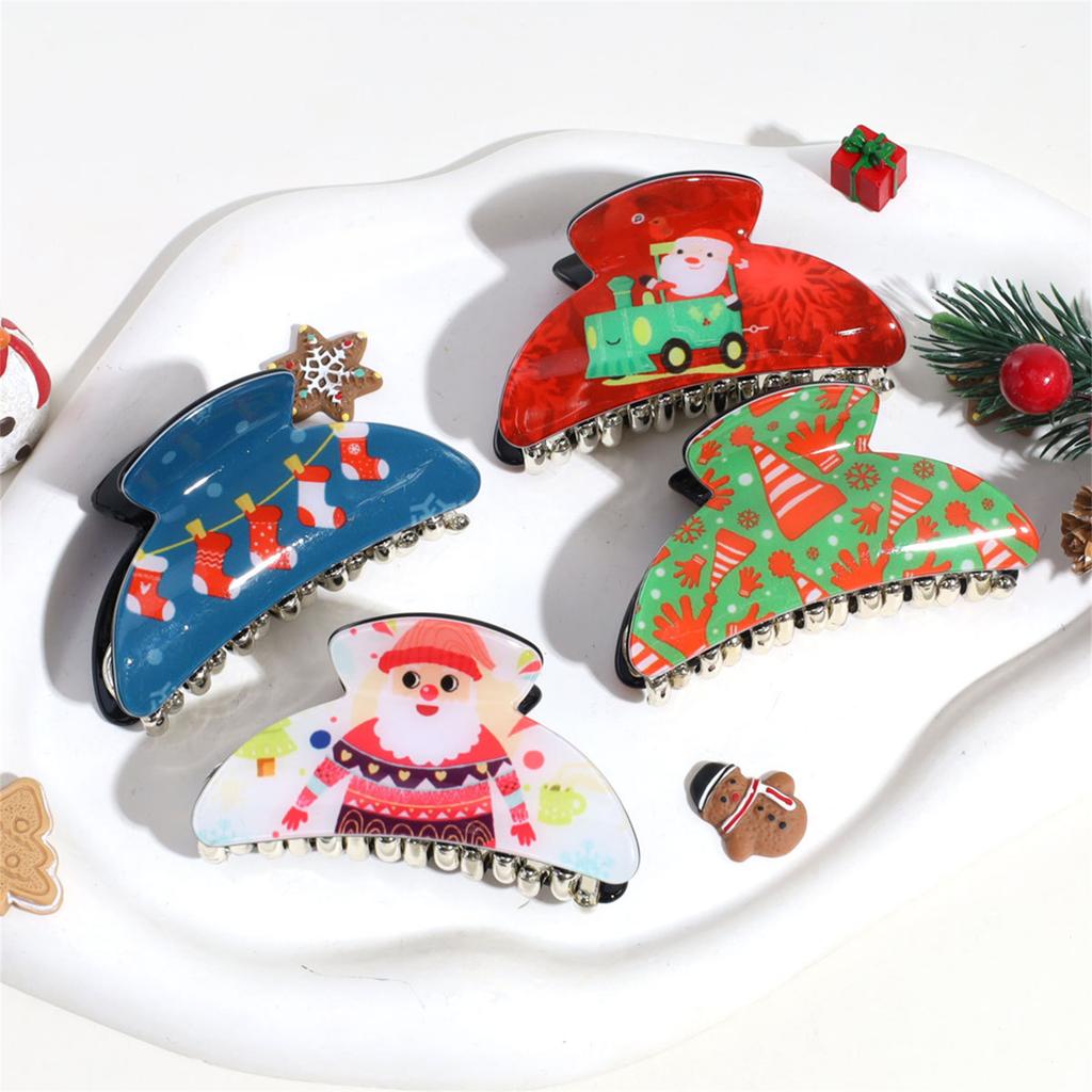 Christmas Theme Plastic Hair Claw Festival Photography Hair Accessories for Women Girls High Ponytail Anti-Slip Hairpins