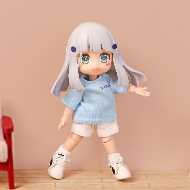 OB11 Puppenkleidung Niedliches Bären-Hasen-Set Kragen Kurzarm-Shorts Mantel für Obitsu11, GSC, YMY, 1/12bjd Kleidung Zubehör