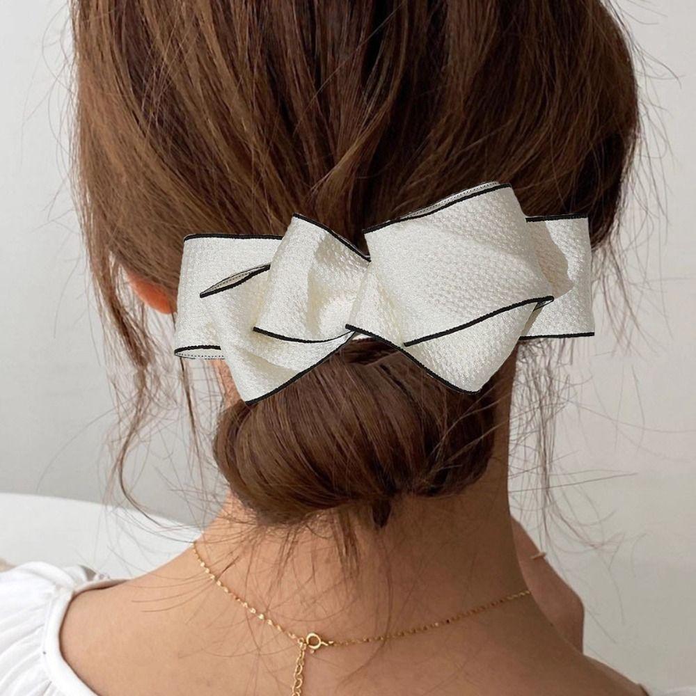 Black White Ponytail Hair Clip Charming Headwear New Imitation Bow Hairpin Women Girls