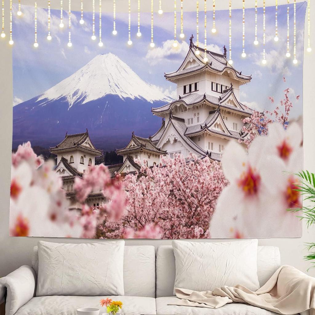 White Winter Snow Wall Tapestry, Colorful Three Wall Hanging Large Tapestry Decoration Polyester Fiber White Hem Around for Dorm