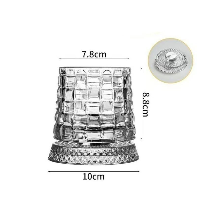 1Pc New 2026 Crystal Rotating Whiskey Glass, 360 Degree Rotatable With Glass Base, For Rum Cocktail Party Home Drinking Glasses