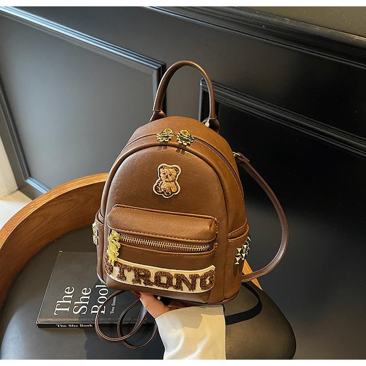 

Bear thorn backpack female cute girl large capacity soft casual backpack fashion versatile travel коричневий