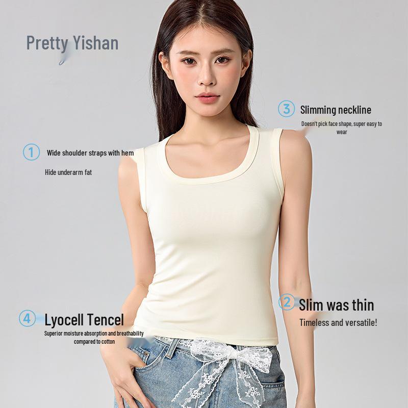 Tencel Lyocell Wide Shoulder Tank Top - Sleeveless, Cool, Skin-friendly, Versatile Base Layer (No Bra Pads).