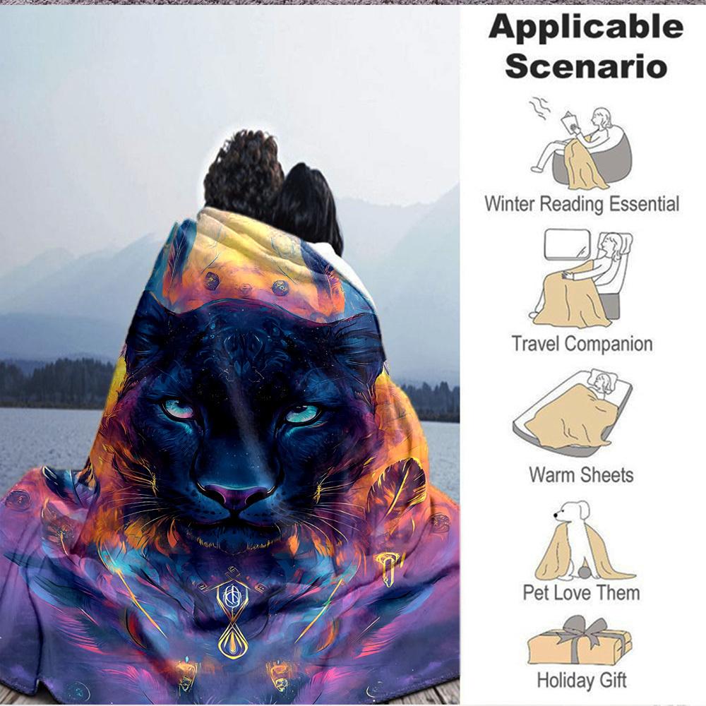 1pc Panther Spirit Blanket - Lightweight Flannel Fleece with Digital Printing, Soft Warm for Sofa, Travel, Camping, Office yy251018337