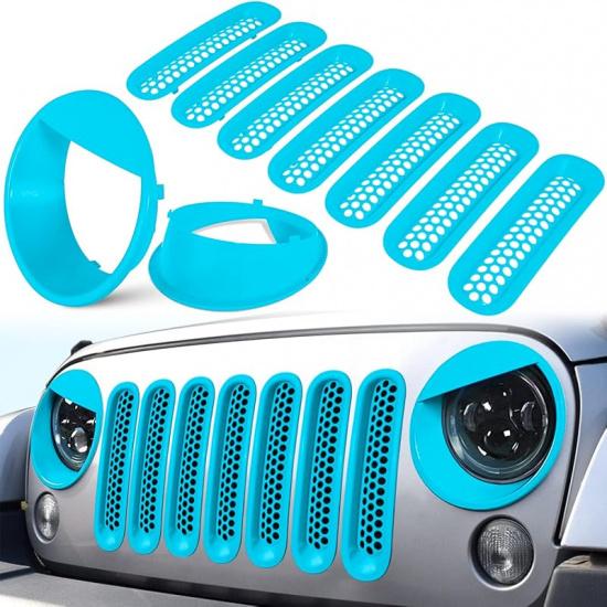 Front Grille Mesh Inserts & Headlight Cover for Jeep Wrangler JK JKU Sport Freedom Rubicon Sahara Unlimited 2007-2018 Exterior Accessories Clip-in