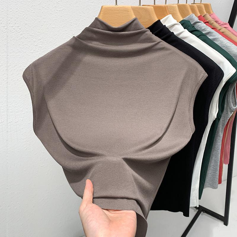 Ärmellose Weste Damen Neu Europäische Damenbekleidung Temperament Halber Rollkragen Basic-Shirt Elastisches Innenliegendes Temperament Top
