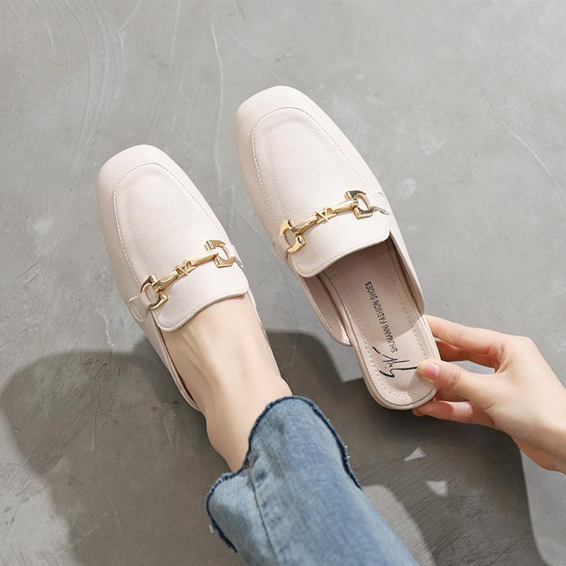 2025 spring and autumn new retro medium heel bag head slippers women's thick heel outer wear half drag women's shoes 708-2