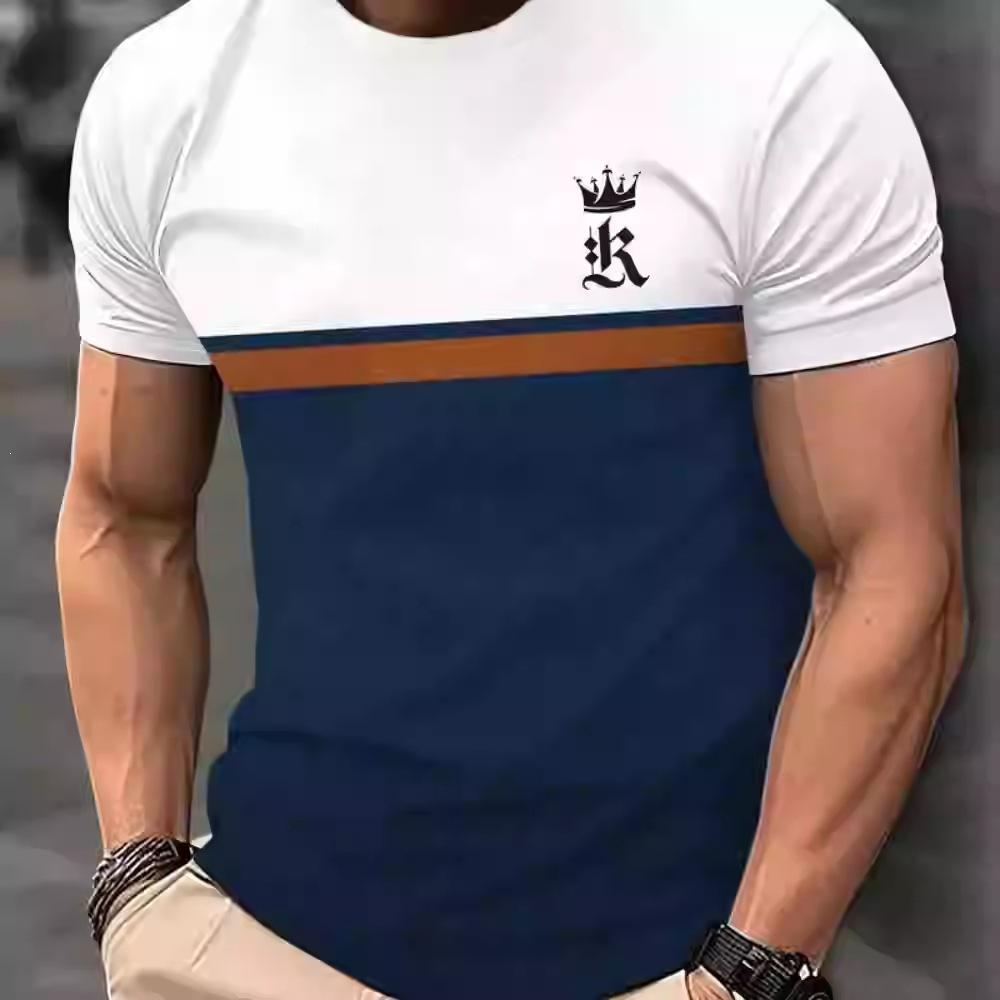 26. New Popular Casual and Comfortable Short-sleeve T-shirt, 3D Printing Technology, Suitable for Layering and Outerwear, Loose Striped Short-sleeve 