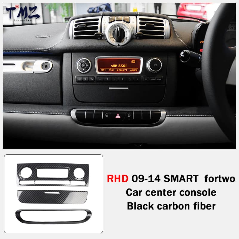 Right Hand Drive Vehicle Accessories with Carbon Fiber Pattern Black Navigation Panel Decorative for Benz SMARTfor Two Sticker