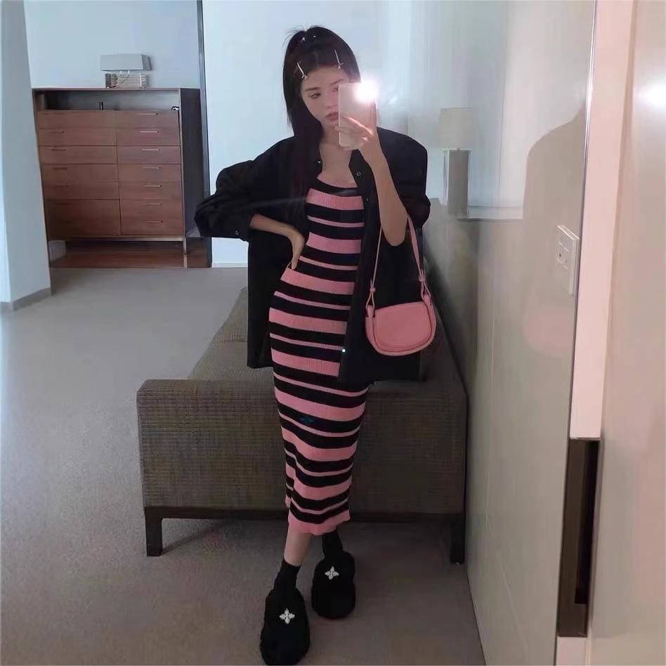 Women's Summer 2025 Striped Knit Bodycon Dress - Sweet, Cool & Sexy Mid-Length Camisole Style