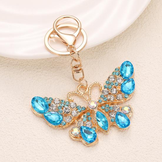 Colgante para Llavero Brillantes Pedrería Diseño de Mariposa Llavero con Cierre de Pinza de Langosta Mochilas Bolsos de Coche Accesorio Decorativo
