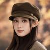 Female Autumn and Winter Versatile British Style Fashion Flat Top Military Hat Outdoor Windproof Octagonal Hat Warm Face Small Painter Hat
