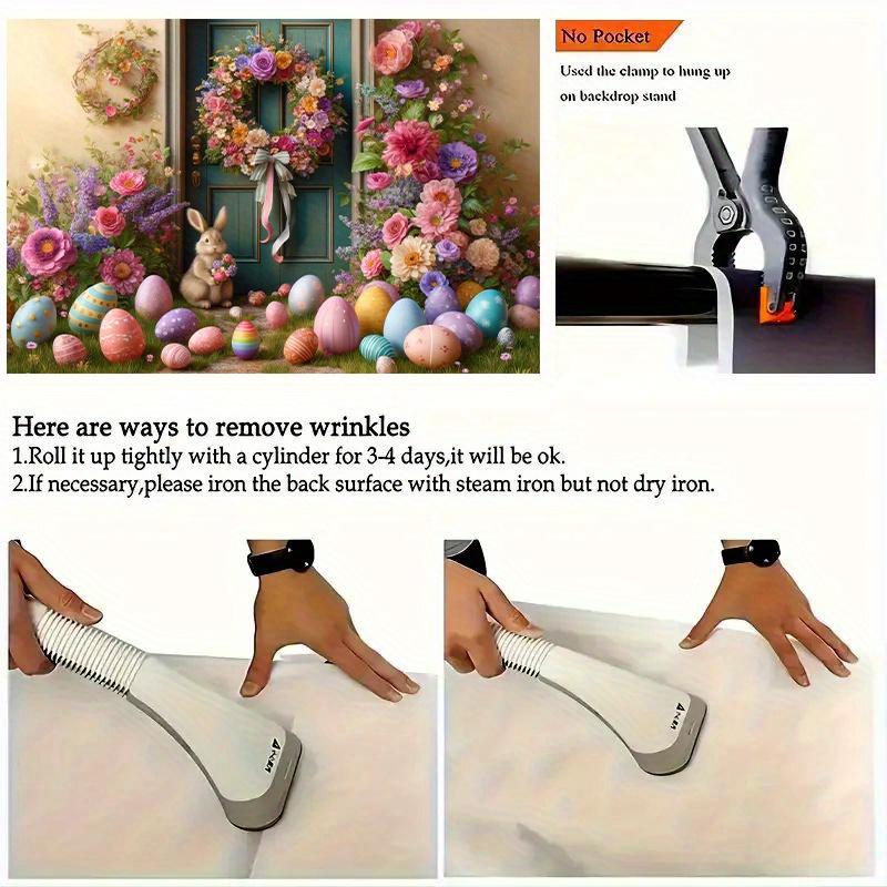 1 Easter Egg and Rabbit Decorated Polyester Background Cloth, Suitable for Family Parties, Weddings and Birthdays