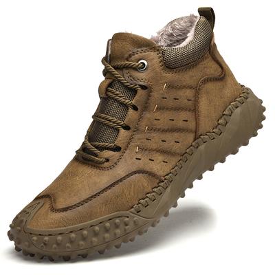 Mode Winter Herrenschuhe Herren Leder Original Outdoor Sneaker Erwachsene Luxusschuhe Motorradstiefel Wandern Rutschfest Warm Handgefertigt Plüsch