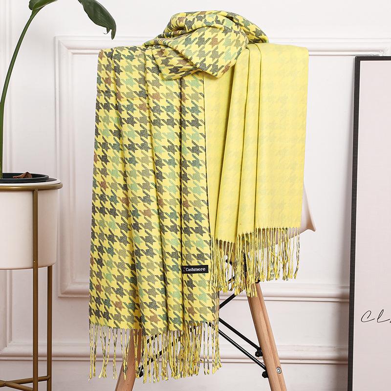 Double Sided Houndstooth Scarf for Women Winter Couple Wool Imitation Cashmere Scarf Men's Shawl Versatile Red Scarf