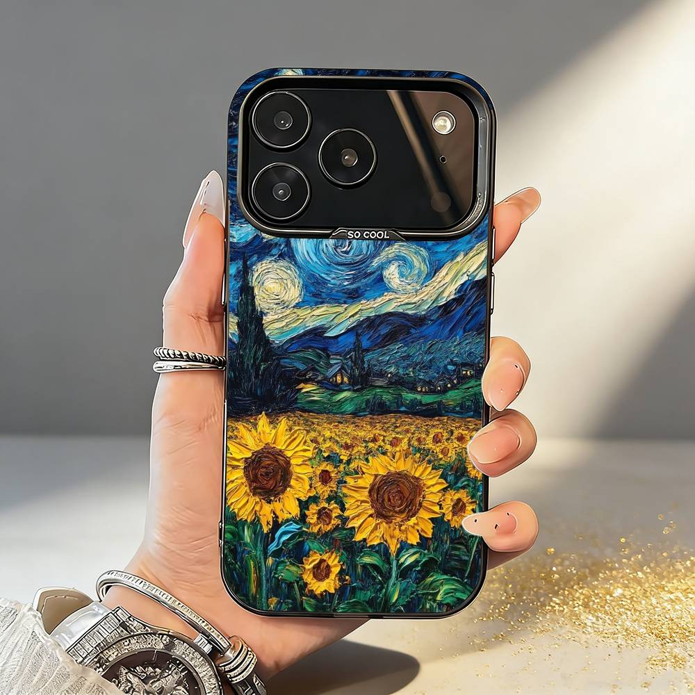 V-Van G-Gogh The Starry Night Phone Case For iPhone17,16,15,14,13,12,11,Pro,MAX Gray Matte Silicone Black Cover