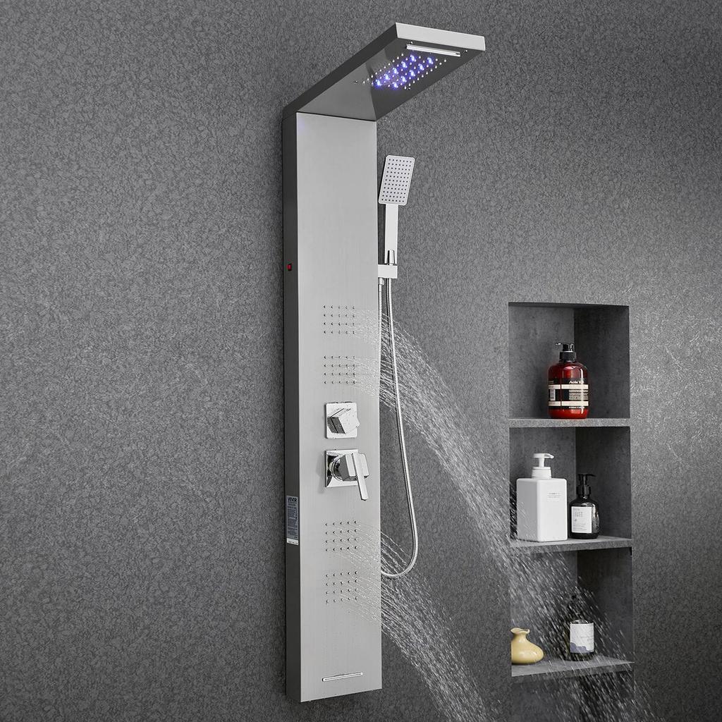 Shower Panel Tower System Stainless Steel Column Rainfall Head 5 Modes